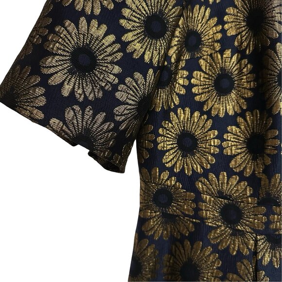 Boden Beatrice Navy Blue and Gold Floral Brocade Short Sleeve A Line Dress - Picture 3 of 8